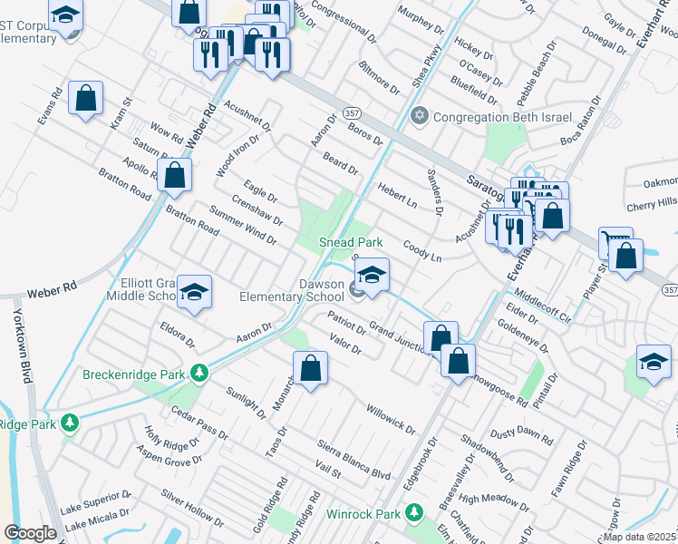 map of restaurants, bars, coffee shops, grocery stores, and more near 6805 Elba Court in Corpus Christi