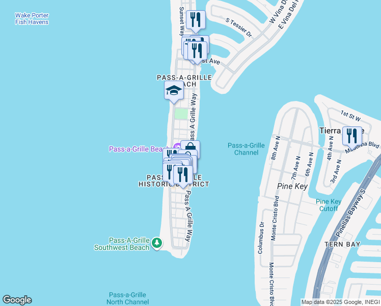 map of restaurants, bars, coffee shops, grocery stores, and more near 1081 Pass a Grille Way in St. Pete Beach