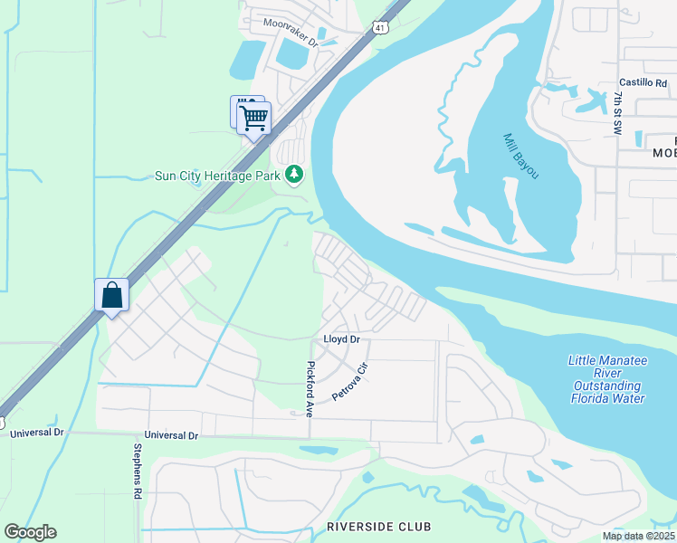 map of restaurants, bars, coffee shops, grocery stores, and more near Sunny Dr in Ruskin