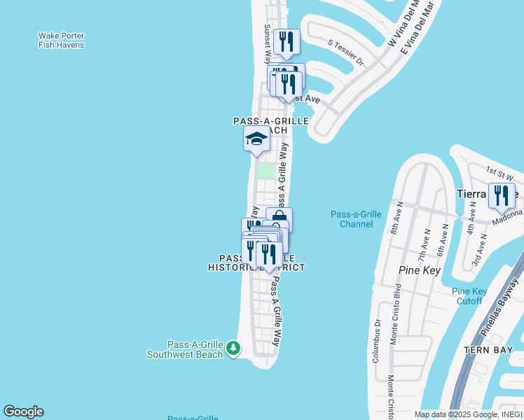 map of restaurants, bars, coffee shops, grocery stores, and more near 109 13th Avenue in St. Pete Beach