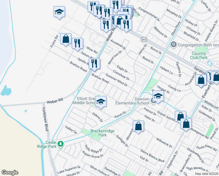 map of restaurants, bars, coffee shops, grocery stores, and more near 6902 Spring Wind in Corpus Christi