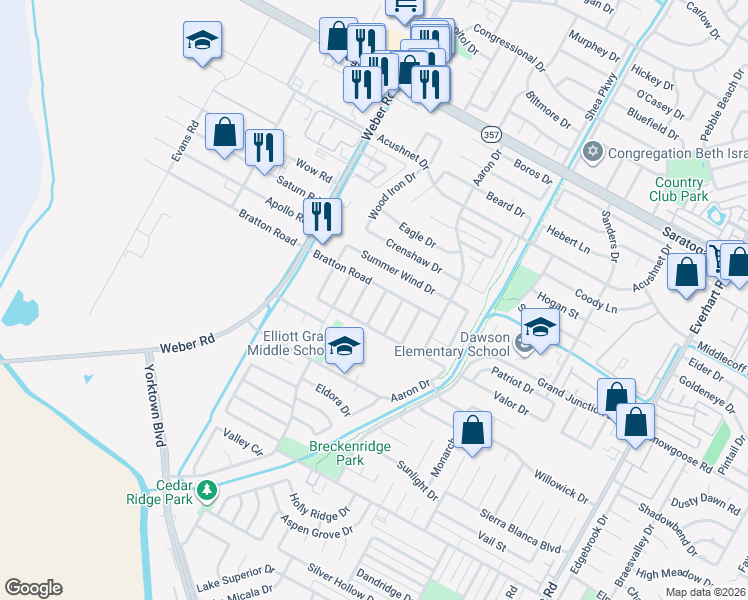 map of restaurants, bars, coffee shops, grocery stores, and more near 6902 Spring Wind in Corpus Christi