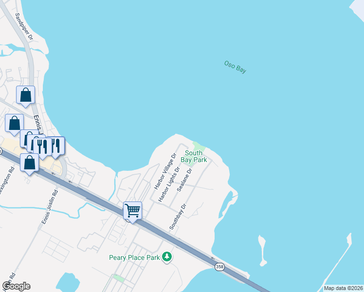 map of restaurants, bars, coffee shops, grocery stores, and more near 1010 Harbor Village Drive in Corpus Christi