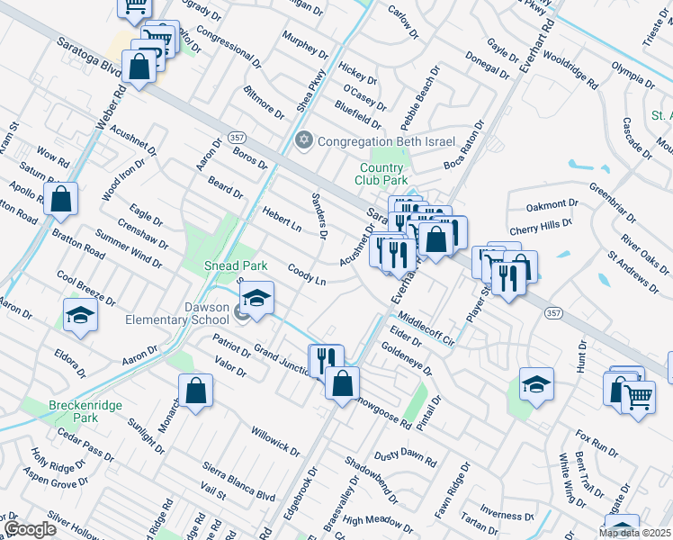 map of restaurants, bars, coffee shops, grocery stores, and more near 4617 Acushnet Drive in Corpus Christi