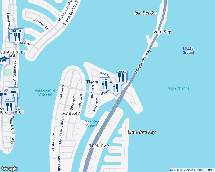 map of restaurants, bars, coffee shops, grocery stores, and more near 127 3rd Street West in St. Petersburg