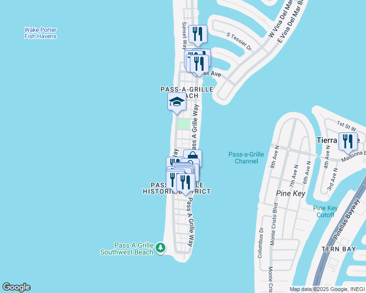 map of restaurants, bars, coffee shops, grocery stores, and more near 109 13th Avenue in St. Pete Beach