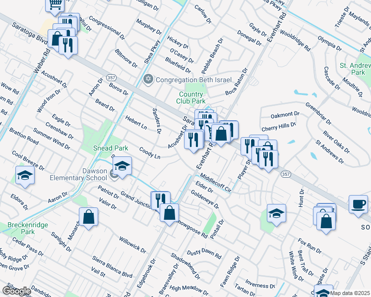 map of restaurants, bars, coffee shops, grocery stores, and more near 4710 Middlecoff Circle in Corpus Christi