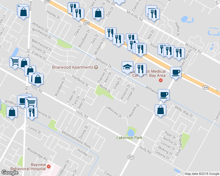 map of restaurants, bars, coffee shops, grocery stores, and more near 1814 Brazos Drive in Corpus Christi