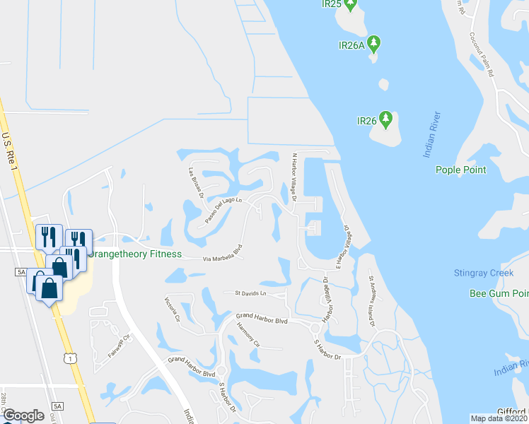 map of restaurants, bars, coffee shops, grocery stores, and more near 5385 Sol Rue Circle in Vero Beach