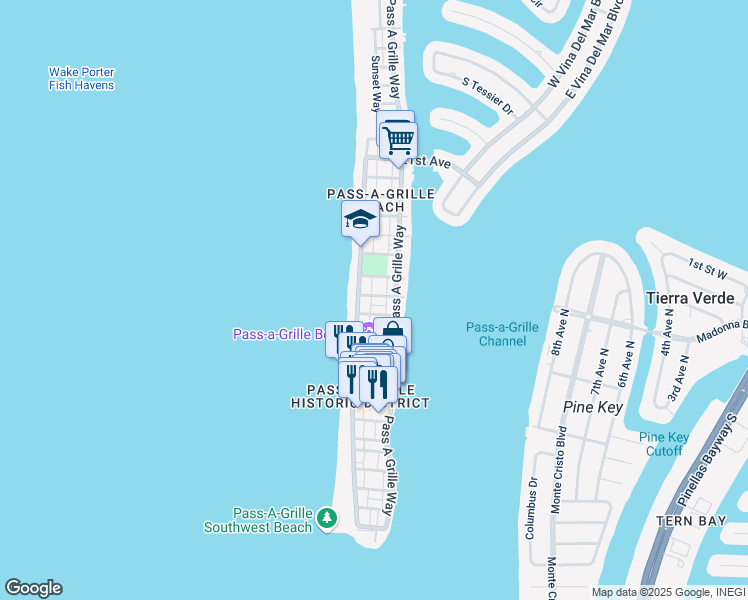 map of restaurants, bars, coffee shops, grocery stores, and more near 109 13th Avenue in St. Pete Beach