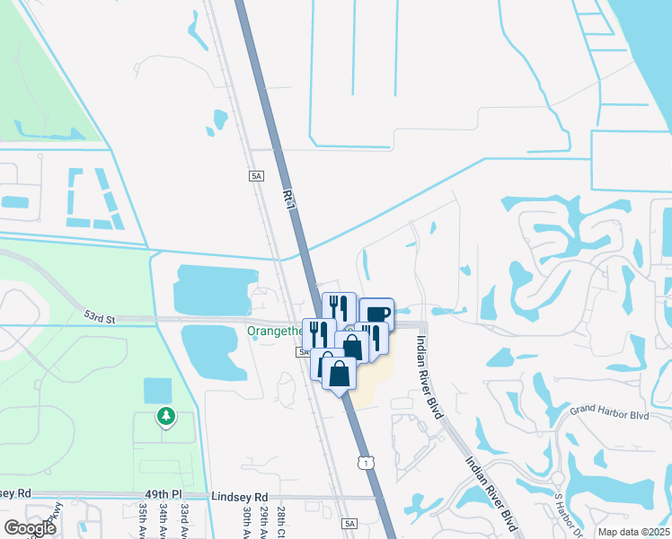 map of restaurants, bars, coffee shops, grocery stores, and more near 5380 U.S. 1 in Vero Beach