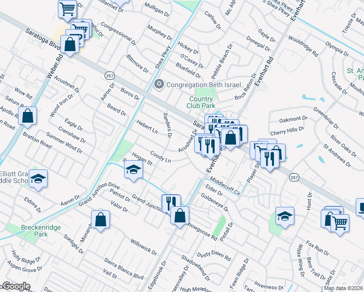 map of restaurants, bars, coffee shops, grocery stores, and more near 4617 Acushnet Drive in Corpus Christi
