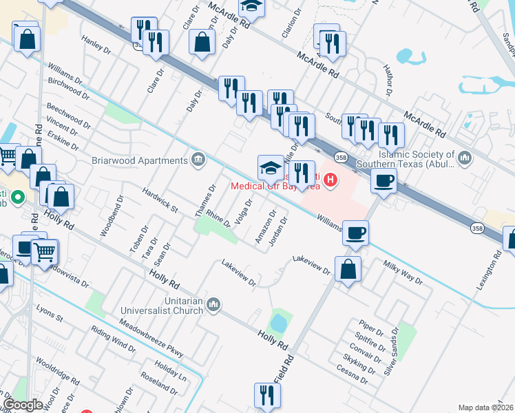 map of restaurants, bars, coffee shops, grocery stores, and more near 1803 Seine Drive in Corpus Christi