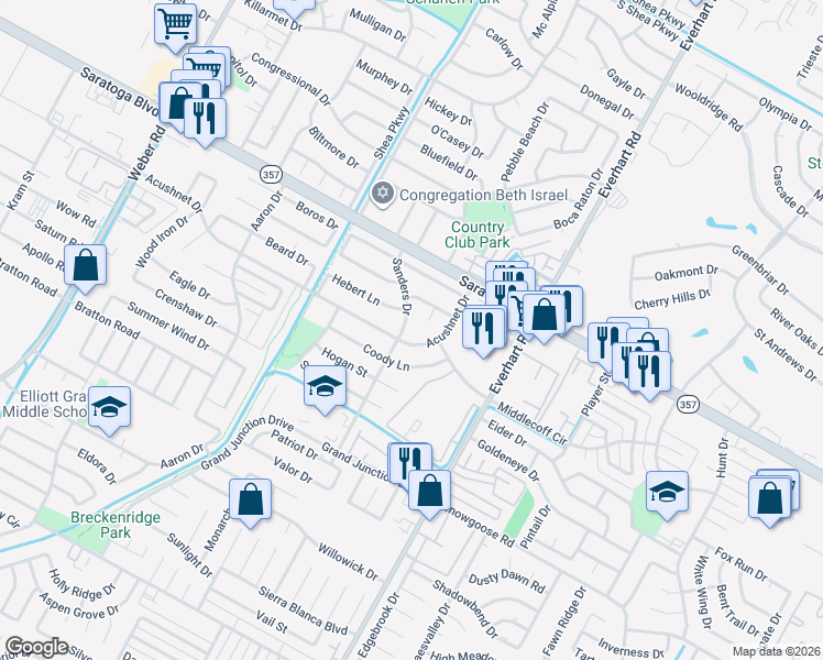 map of restaurants, bars, coffee shops, grocery stores, and more near 4617 Acushnet Drive in Corpus Christi