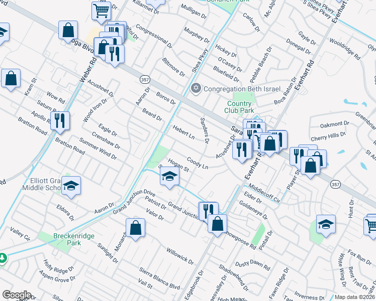 map of restaurants, bars, coffee shops, grocery stores, and more near 4517 Coody Lane in Corpus Christi