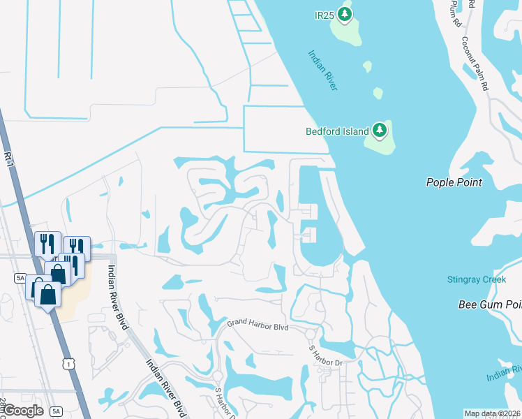 map of restaurants, bars, coffee shops, grocery stores, and more near 5385 Sol Rue Circle in Vero Beach