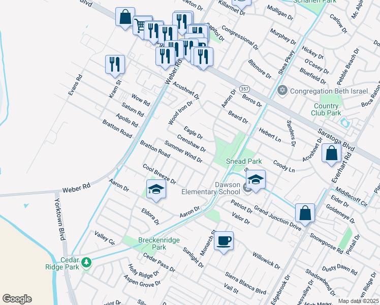 map of restaurants, bars, coffee shops, grocery stores, and more near 4335 Summer Wind Drive in Corpus Christi