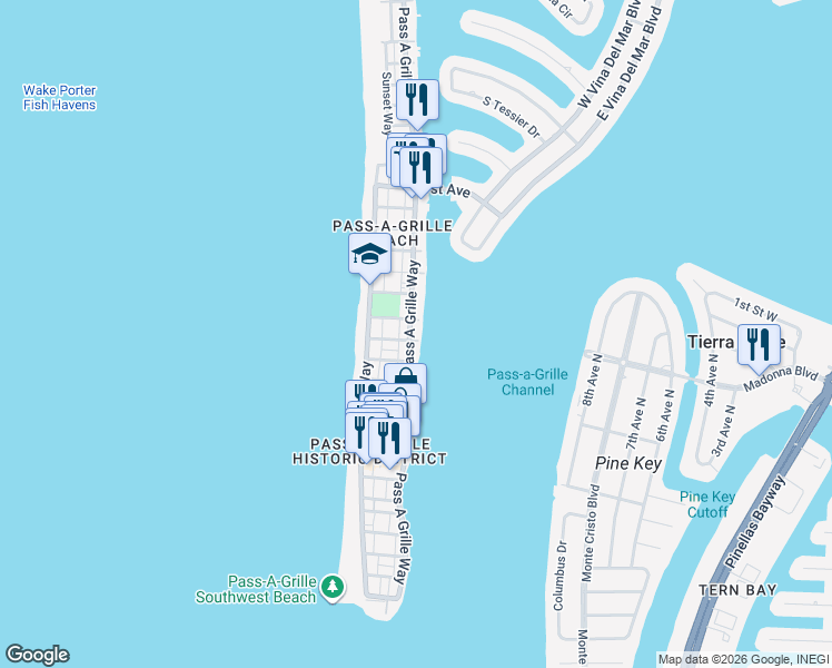 map of restaurants, bars, coffee shops, grocery stores, and more near 1403 Pass a Grille Way in St. Pete Beach