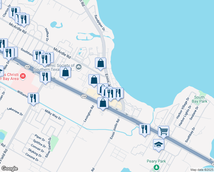 map of restaurants, bars, coffee shops, grocery stores, and more near 1773 Ennis Joslin Road in Corpus Christi