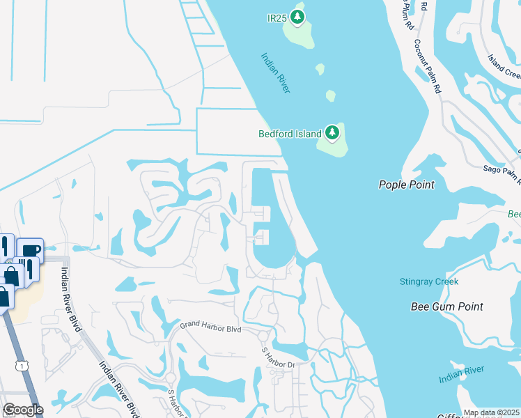 map of restaurants, bars, coffee shops, grocery stores, and more near 1215 Marina Village Circle in Vero Beach