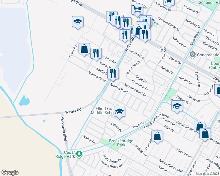 map of restaurants, bars, coffee shops, grocery stores, and more near 6841 Weber Road in Corpus Christi