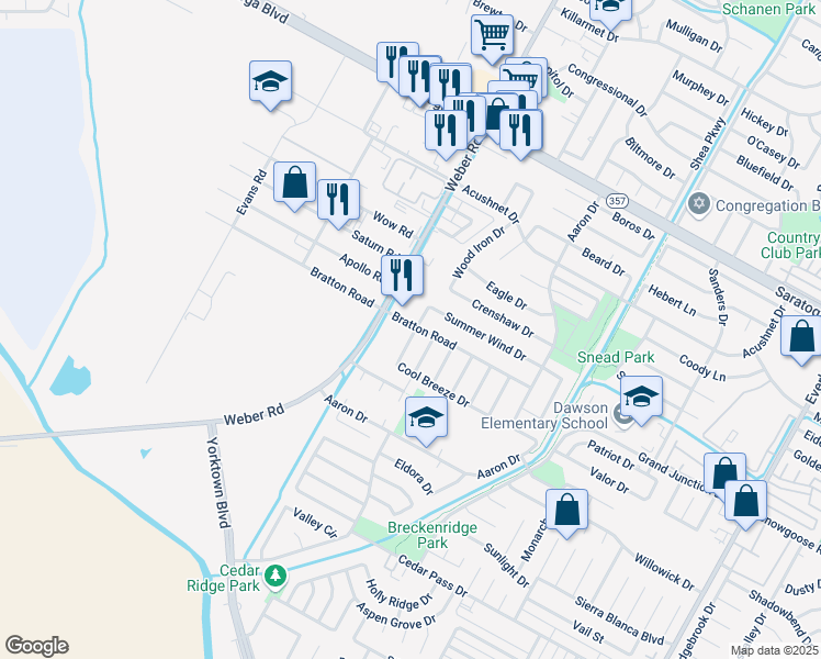 map of restaurants, bars, coffee shops, grocery stores, and more near 6841 Weber Road in Corpus Christi