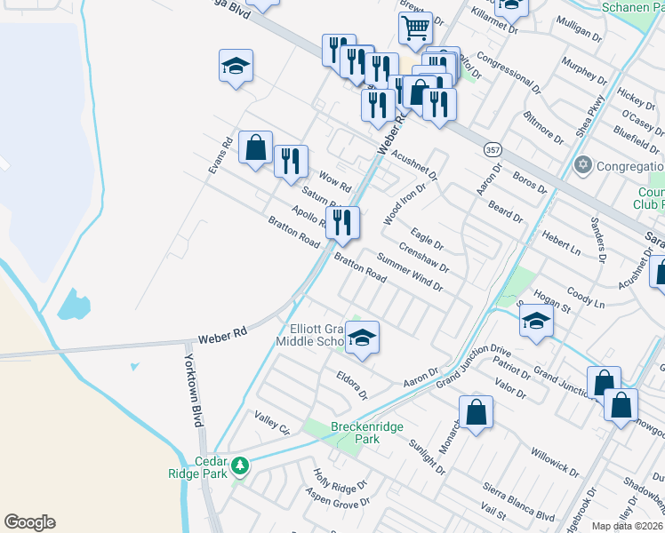 map of restaurants, bars, coffee shops, grocery stores, and more near 6841 Weber Road in Corpus Christi