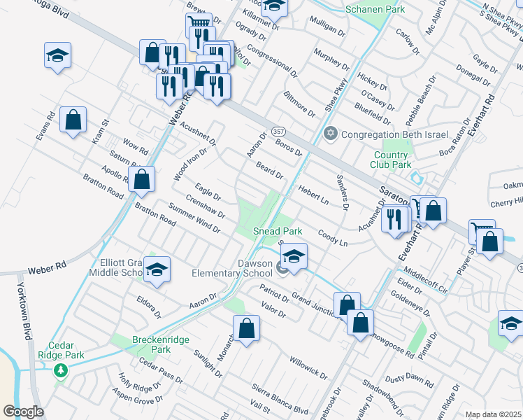 map of restaurants, bars, coffee shops, grocery stores, and more near 4229 Walnut Hills Drive in Corpus Christi