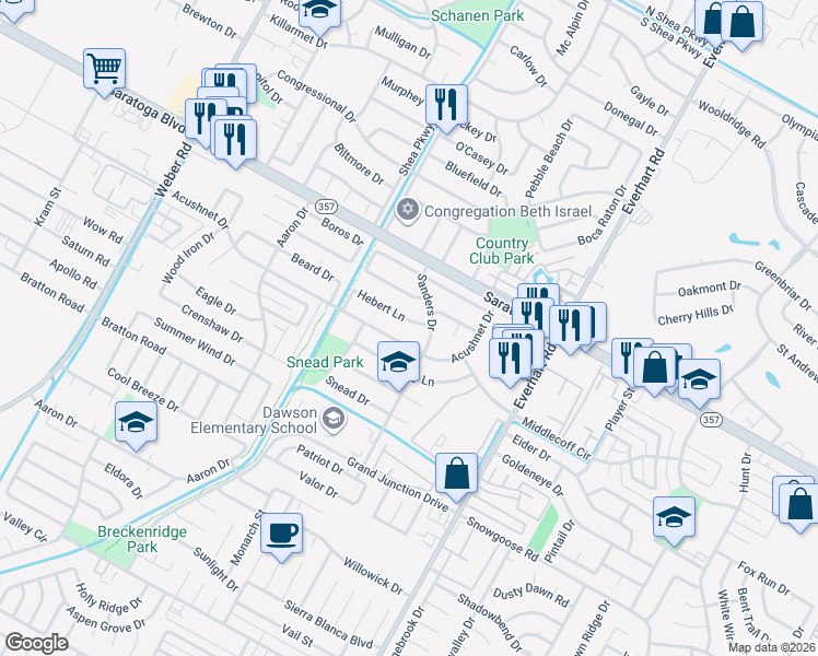 map of restaurants, bars, coffee shops, grocery stores, and more near 4522 Hebert Lane in Corpus Christi
