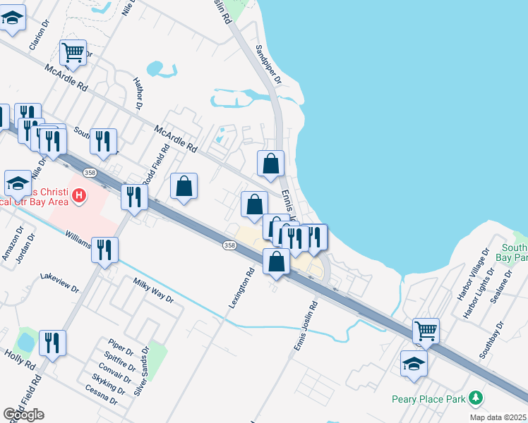 map of restaurants, bars, coffee shops, grocery stores, and more near 7525 McArdle Road in Corpus Christi