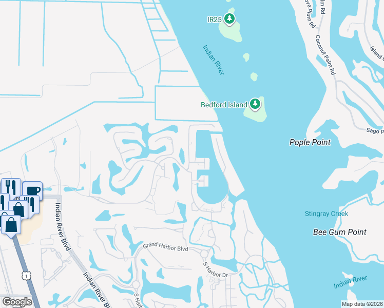 map of restaurants, bars, coffee shops, grocery stores, and more near 5520 North Harbor Village Drive in Vero Beach