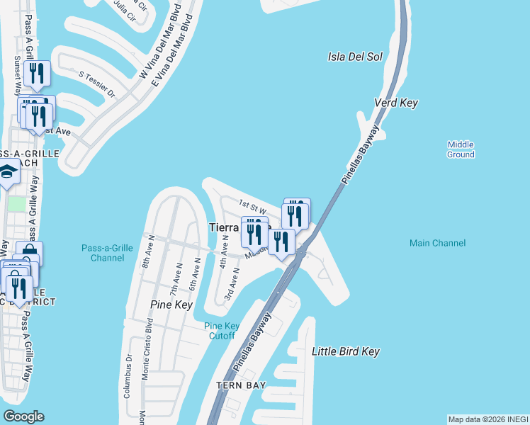 map of restaurants, bars, coffee shops, grocery stores, and more near 191 1st Street West in St. Petersburg