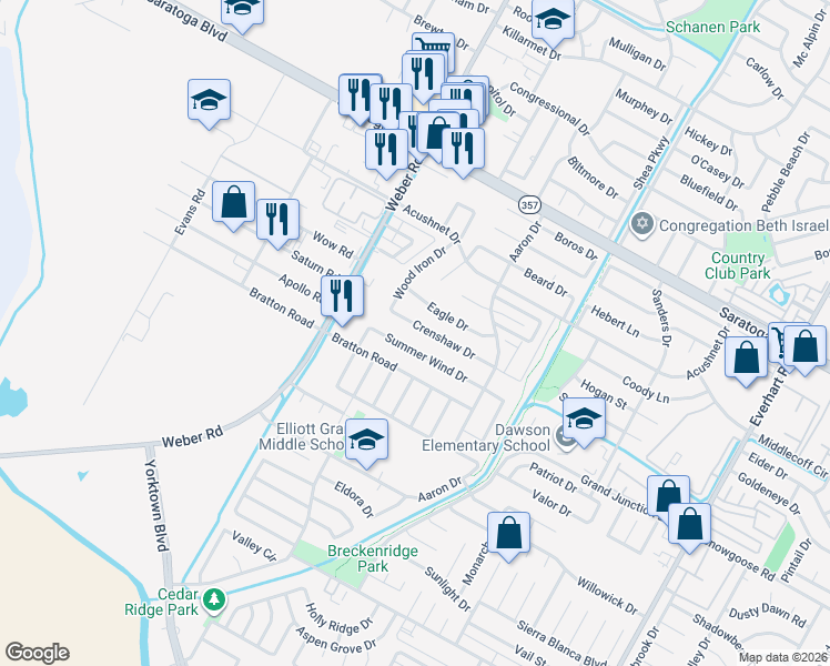 map of restaurants, bars, coffee shops, grocery stores, and more near 4119 Crenshaw Drive in Corpus Christi