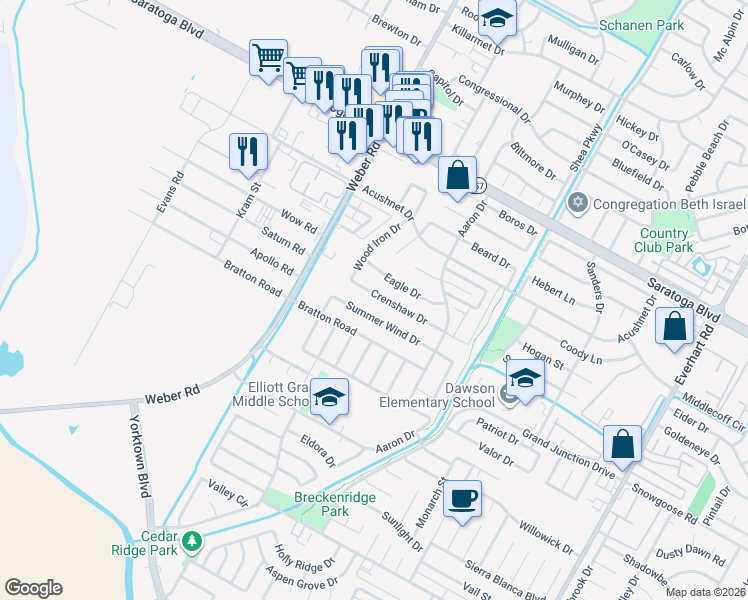 map of restaurants, bars, coffee shops, grocery stores, and more near 4119 Crenshaw Drive in Corpus Christi