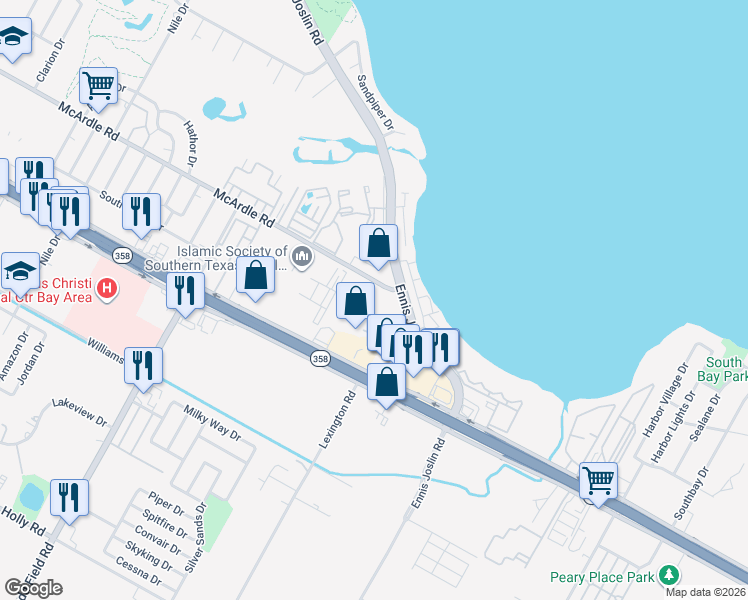 map of restaurants, bars, coffee shops, grocery stores, and more near 1701 Ennis Joslin Road in Corpus Christi