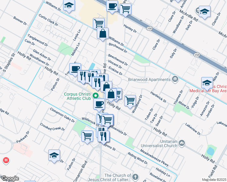 map of restaurants, bars, coffee shops, grocery stores, and more near 2006 Airline Road in Corpus Christi