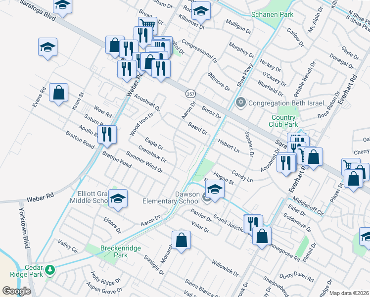 map of restaurants, bars, coffee shops, grocery stores, and more near 4229 Walnut Hills Drive in Corpus Christi