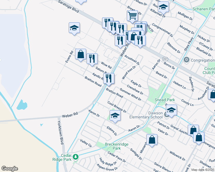 map of restaurants, bars, coffee shops, grocery stores, and more near 6841 Weber Road in Corpus Christi