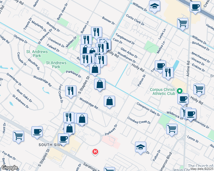 map of restaurants, bars, coffee shops, grocery stores, and more near 5999 La Costa in Corpus Christi