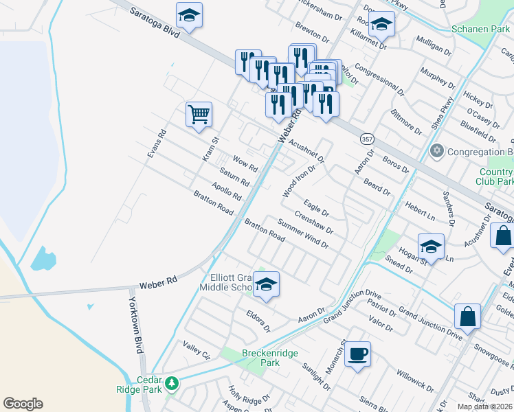 map of restaurants, bars, coffee shops, grocery stores, and more near 6801 Weber Road in Corpus Christi