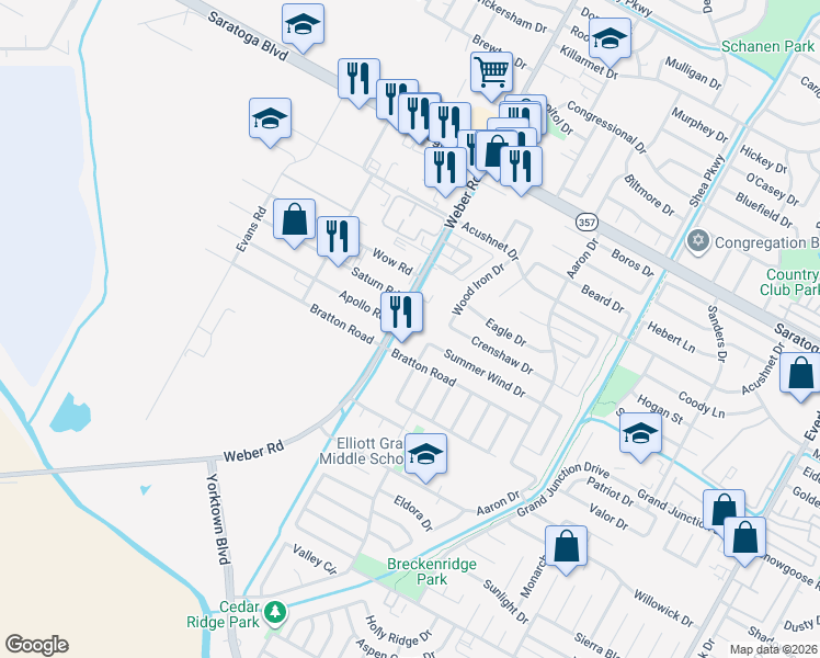 map of restaurants, bars, coffee shops, grocery stores, and more near 6801 Weber Road in Corpus Christi