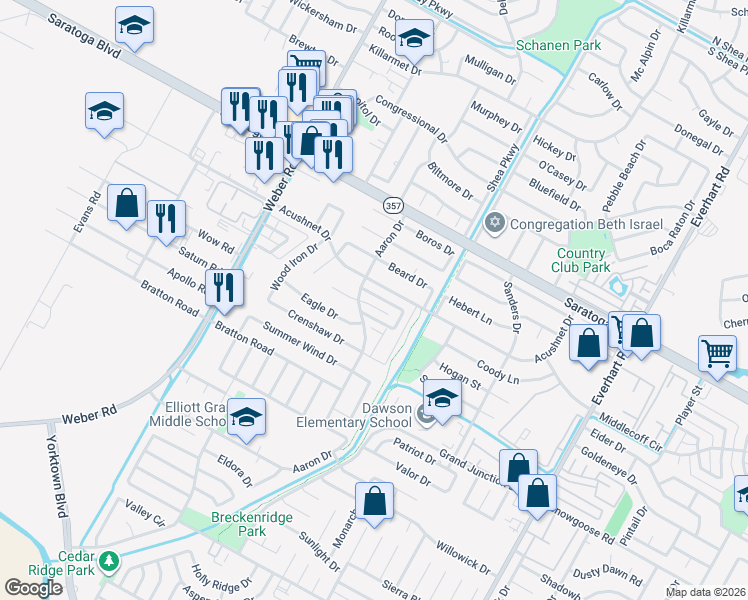 map of restaurants, bars, coffee shops, grocery stores, and more near 4206 Walnut Hills Drive in Corpus Christi