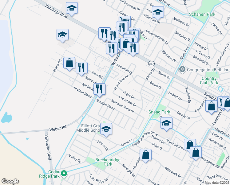 map of restaurants, bars, coffee shops, grocery stores, and more near 6752 Wood Iron Drive in Corpus Christi