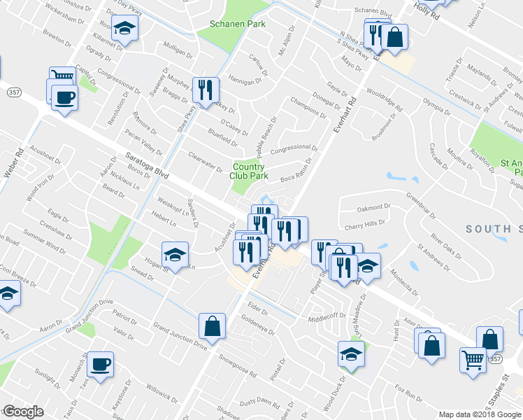 map of restaurants, bars, coffee shops, grocery stores, and more near 30 Lake Shore Drive in Corpus Christi