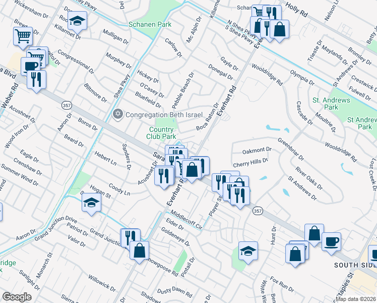 map of restaurants, bars, coffee shops, grocery stores, and more near 145 Lake Shore Drive in Corpus Christi