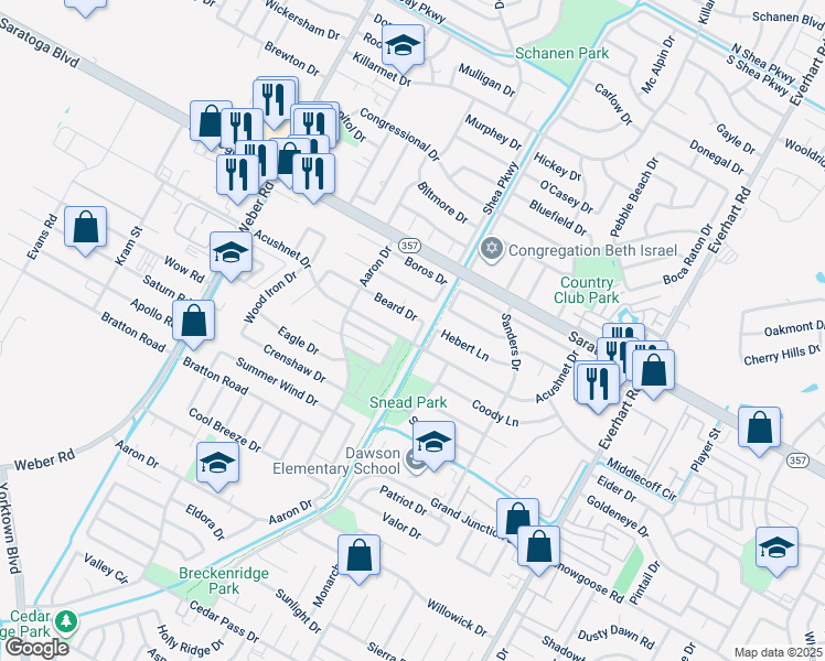 map of restaurants, bars, coffee shops, grocery stores, and more near 6605 Robina Lane in Corpus Christi