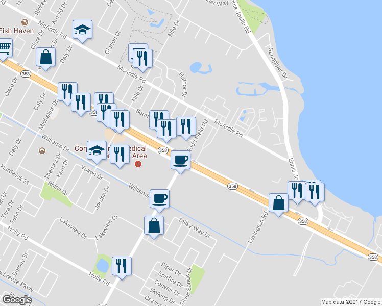 map of restaurants, bars, coffee shops, grocery stores, and more near 7202 South Padre Island Drive in Corpus Christi