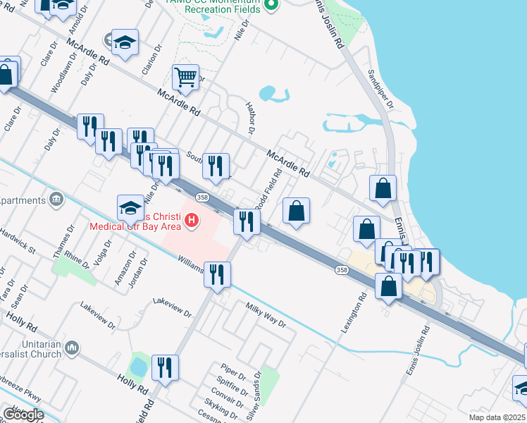 map of restaurants, bars, coffee shops, grocery stores, and more near 7202 South Padre Island Drive in Corpus Christi