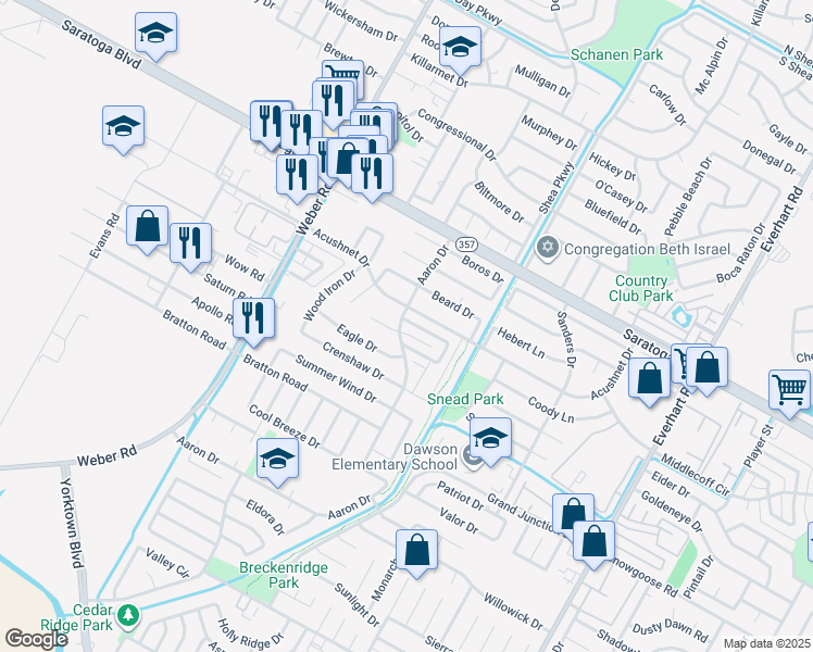 map of restaurants, bars, coffee shops, grocery stores, and more near 4202 Walnut Hills Drive in Corpus Christi