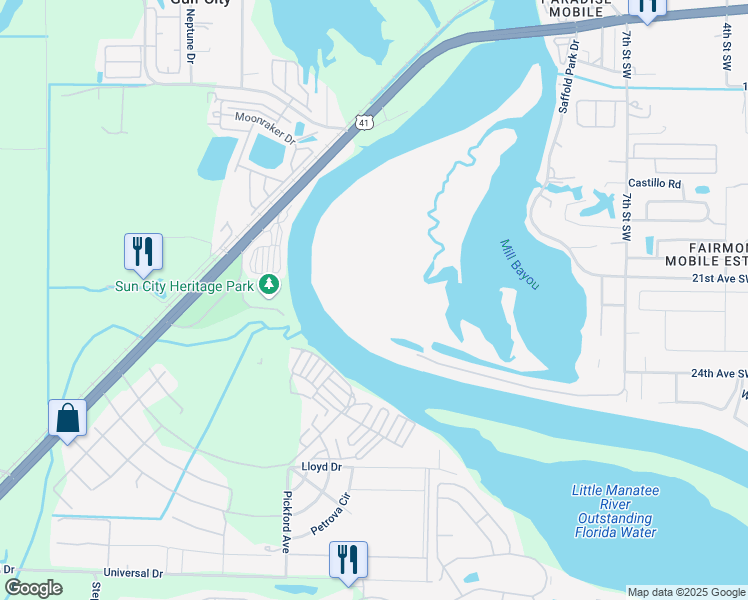 map of restaurants, bars, coffee shops, grocery stores, and more near 2808 7th Street Southwest in Ruskin